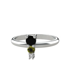 Siyah zirkon, peridot ve swarovski 14 ayar beyaz altın yüzük