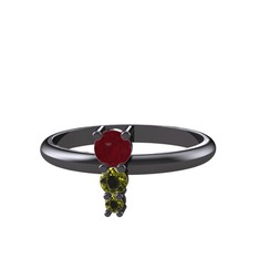 Madga Yüzük - Kök yakut ve peridot 925 ayar siyah rodyum kaplama gümüş yüzük #w3b3jz