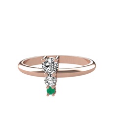 Swarovski, beyaz zirkon ve kök zümrüt 8 ayar rose altın yüzük