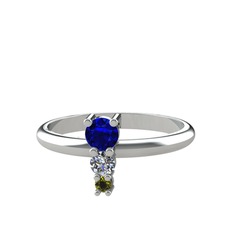 Lab safir, pırlanta ve peridot 925 ayar gümüş yüzük (0.11 karat)