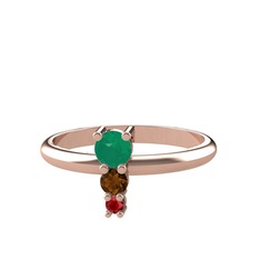 Madga Yüzük - Kök zümrüt, dumanlı kuvars ve garnet 8 ayar rose altın yüzük #wv6g2l