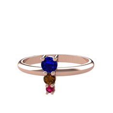 Madga Yüzük - Lab safir, dumanlı kuvars ve rodolit garnet 18 ayar rose altın yüzük #wztxbc