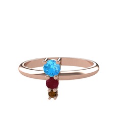 Madga Yüzük - Akuamarin, kök yakut ve dumanlı kuvars 925 ayar rose altın kaplama gümüş yüzük #xdqvj1