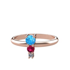 Madga Yüzük - Akuamarin, rodolit garnet ve pırlanta 8 ayar rose altın yüzük (0.036 karat) #xqw916