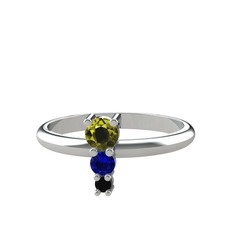 Peridot, lab safir ve siyah zirkon 18 ayar beyaz altın yüzük
