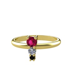 Madga Yüzük - Rodolit garnet, pırlanta ve siyah zirkon 14 ayar altın yüzük (0.11 karat) #y2lems