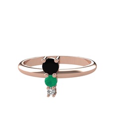 Madga Yüzük - Siyah zirkon, kök zümrüt ve swarovski 18 ayar rose altın yüzük #y74inx