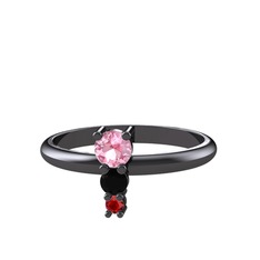 Madga Yüzük - Pembe kuvars, siyah zirkon ve garnet 925 ayar siyah rodyum kaplama gümüş yüzük #y9y36b
