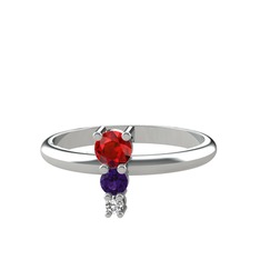 Madga Yüzük - Garnet, ametist ve swarovski 14 ayar beyaz altın yüzük #yc7gew