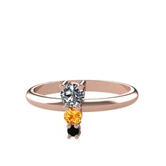 Madga Yüzük - Pırlanta, sitrin ve siyah zirkon 18 ayar rose altın yüzük (0.18 karat) #ygep1i