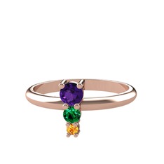 Madga Yüzük - Ametist, yeşil kuvars ve sitrin 925 ayar rose altın kaplama gümüş yüzük #ym88i1