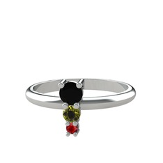 Siyah zirkon, peridot ve garnet 14 ayar beyaz altın yüzük