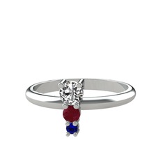 Madga Yüzük - Swarovski, kök yakut ve lab safir 8 ayar beyaz altın yüzük #ytrzdh