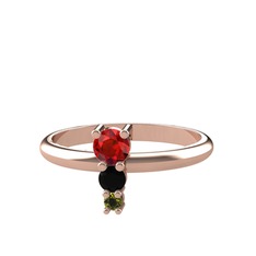 Madga Yüzük - Garnet, siyah zirkon ve peridot 8 ayar rose altın yüzük #yx30f8