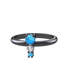 Madga Yüzük - Akuamarin ve swarovski 925 ayar siyah rodyum kaplama gümüş yüzük #z4boz