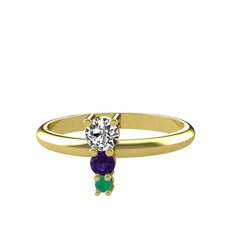Madga Yüzük - Swarovski, ametist ve kök zümrüt 18 ayar altın yüzük #z6uo20