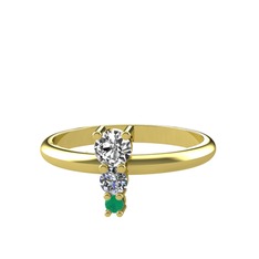 Madga Yüzük - Beyaz zirkon, pırlanta ve kök zümrüt 8 ayar altın yüzük (0.11 karat) #z862a5