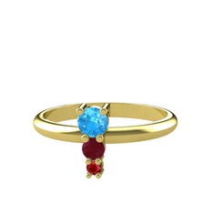 Madga Yüzük - Akuamarin, kök yakut ve garnet 14 ayar altın yüzük #zed9wu