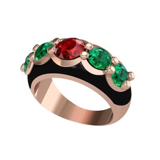 Aura Yüzük - Garnet ve yeşil kuvars 18 ayar rose altın yüzük (Siyah mineli) #10556tl