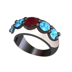 Aura Yüzük - Kök yakut ve akuamarin 925 ayar siyah rodyum kaplama gümüş yüzük (Beyaz mineli) #105etx4