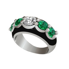 Aura Yüzük - Swarovski ve yeşil kuvars 14 ayar beyaz altın yüzük (Siyah mineli) #10662ct