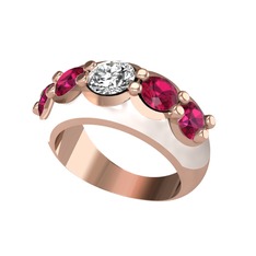 Aura Yüzük - Elmas ve rodolit garnet 14 ayar rose altın yüzük (0.68 karat, beyaz mineli) #109gvre