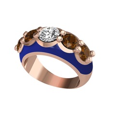 Aura Yüzük - Swarovski ve dumanlı kuvars 925 ayar rose altın kaplama gümüş yüzük (Lacivert mineli) #10d7mdl