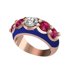 Aura Yüzük - Elmas ve rodolit garnet 14 ayar rose altın yüzük (0.68 karat, lacivert mineli) #10l981t