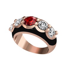 Aura Yüzük - Garnet ve beyaz zirkon 14 ayar rose altın yüzük (Siyah mineli) #10m8cdg