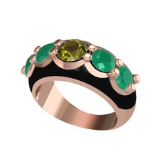 Aura Yüzük - Peridot ve kök zümrüt 8 ayar rose altın yüzük (Siyah mineli) #10n0ltp