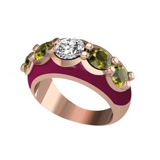 Swarovski ve peridot 14 ayar rose altın yüzük (Bordo kırmızı mineli)