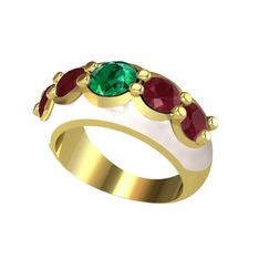 Aura Yüzük - Yeşil kuvars ve kök yakut 14 ayar altın yüzük (Beyaz mineli) #10xcey7