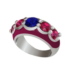 Aura Yüzük - Lab safir ve rodolit garnet 18 ayar beyaz altın yüzük (Bordo kırmızı mineli) #10zat0i