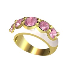 Pembe kuvars 18 ayar altın yüzük (Beyaz mineli)