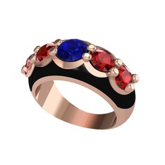 Aura Yüzük - Lab safir ve garnet 14 ayar rose altın yüzük (Siyah mineli) #11ylu1g