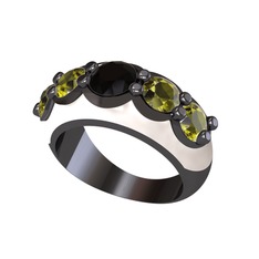 Aura Yüzük - Siyah zirkon ve peridot 925 ayar siyah rodyum kaplama gümüş yüzük (Beyaz mineli) #127iyy7
