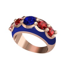 Lab safir ve garnet 8 ayar rose altın yüzük (Lacivert mineli)