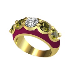 Aura Yüzük - Elmas ve peridot 925 ayar altın kaplama gümüş yüzük (0.68 karat, bordo kırmızı mineli) #12dw9wv