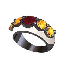 Aura Yüzük - Kök yakut ve sitrin 925 ayar siyah rodyum kaplama gümüş yüzük (Beyaz mineli) #12dylb2