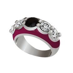 Aura Yüzük - Siyah zirkon ve swarovski 925 ayar gümüş yüzük (Bordo kırmızı mineli) #12kb2cw