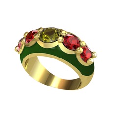 Peridot ve garnet 18 ayar altın yüzük (Yeşil mineli)
