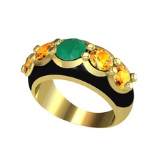 Aura Yüzük - Kök zümrüt ve sitrin 8 ayar altın yüzük (Siyah mineli) #12njakt