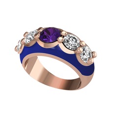 Ametist ve swarovski 925 ayar rose altın kaplama gümüş yüzük (Lacivert mineli)