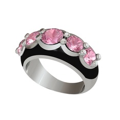 Pembe kuvars 925 ayar gümüş yüzük (Siyah mineli)