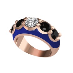Aura Yüzük - Beyaz zirkon ve siyah zirkon 14 ayar rose altın yüzük (Lacivert mineli) #12wfuek