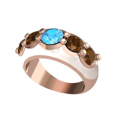 Aura Yüzük - Akuamarin ve dumanlı kuvars 8 ayar rose altın yüzük (Beyaz mineli) #12z96aq