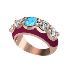 Aura Yüzük - Akuamarin ve swarovski 925 ayar rose altın kaplama gümüş yüzük (Bordo kırmızı mineli) #133d5q5
