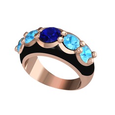 Aura Yüzük - Lab safir ve akuamarin 18 ayar rose altın yüzük (Siyah mineli) #13eqez4