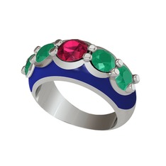 Aura Yüzük - Rodolit garnet ve kök zümrüt 8 ayar beyaz altın yüzük (Lacivert mineli) #13lp06r