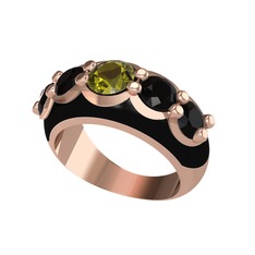 Peridot ve siyah zirkon 925 ayar rose altın kaplama gümüş yüzük (Siyah mineli)